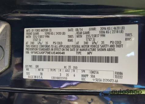 2014 Ford Escape S z USA, uszkodzony, nr VIN 1FMCU0F79EUE46648